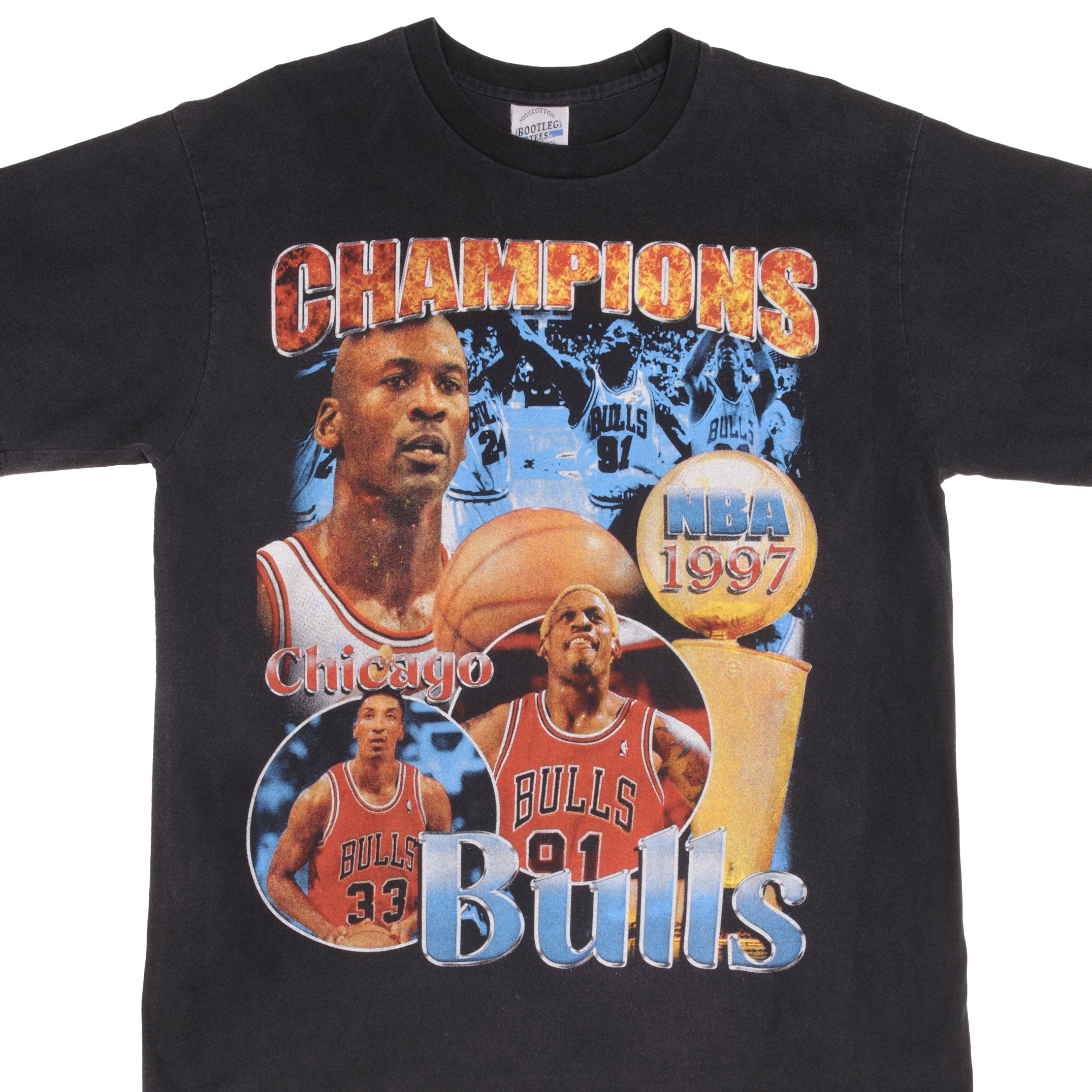 Magic Johnson T's Vintage Chicago Bulls Shirt 1993 NBA World Champs Bulls All Over Print T-Shirt