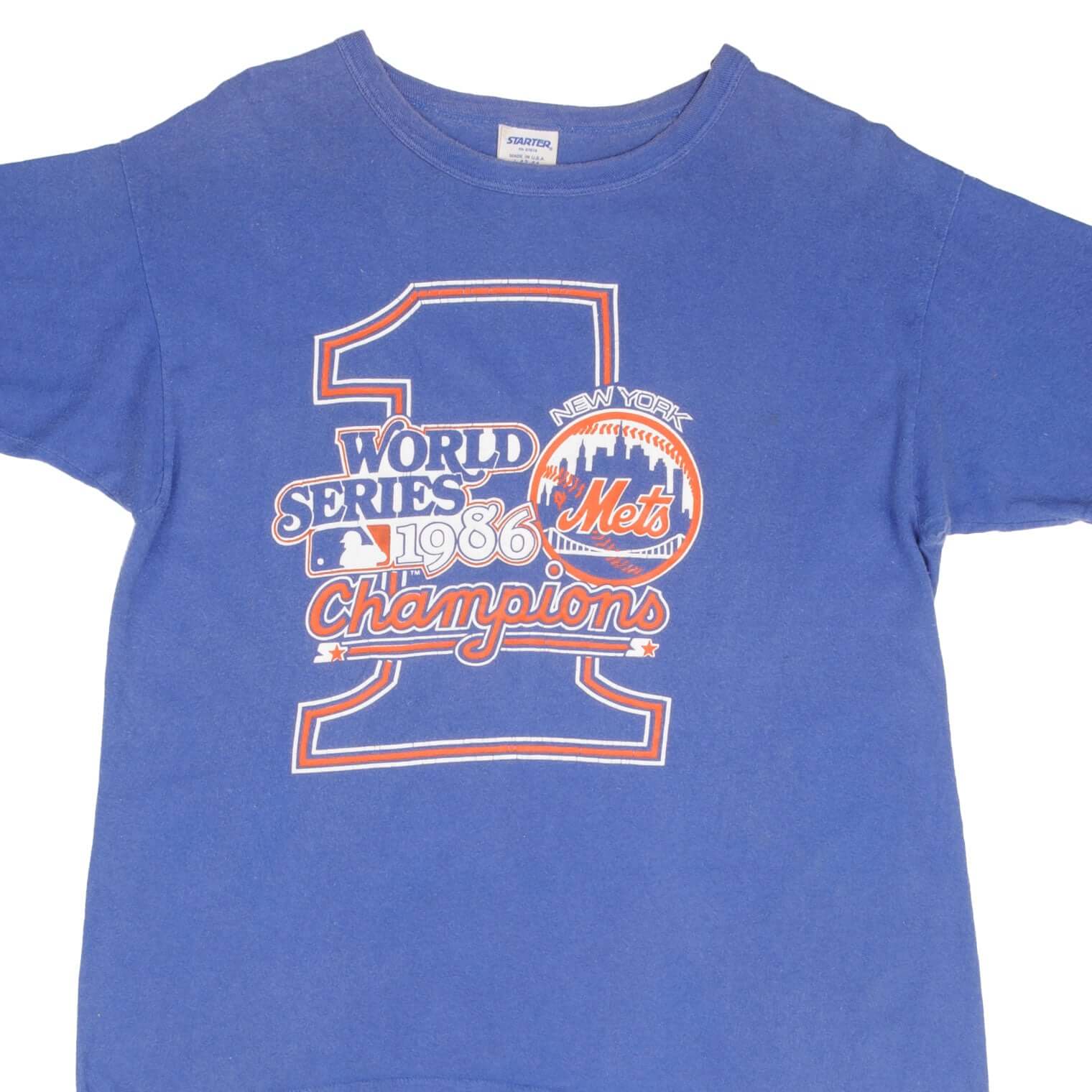 VINTAGE MLB NEW YORK METS WORLD CHAMPIONS 1986 TEE SHIRT LARGE MADE IN USA