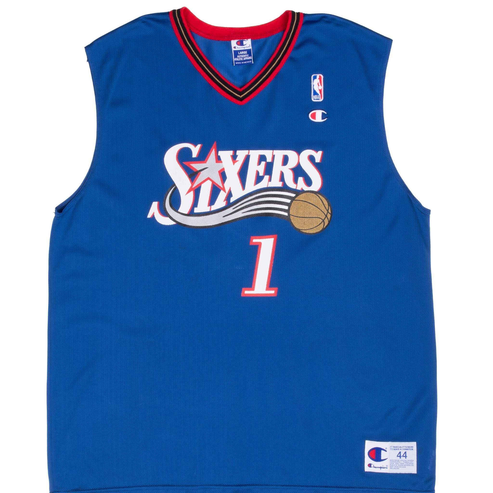 Vintage Champion NBA 76ers 1 Jersey Late 1990s Size Large