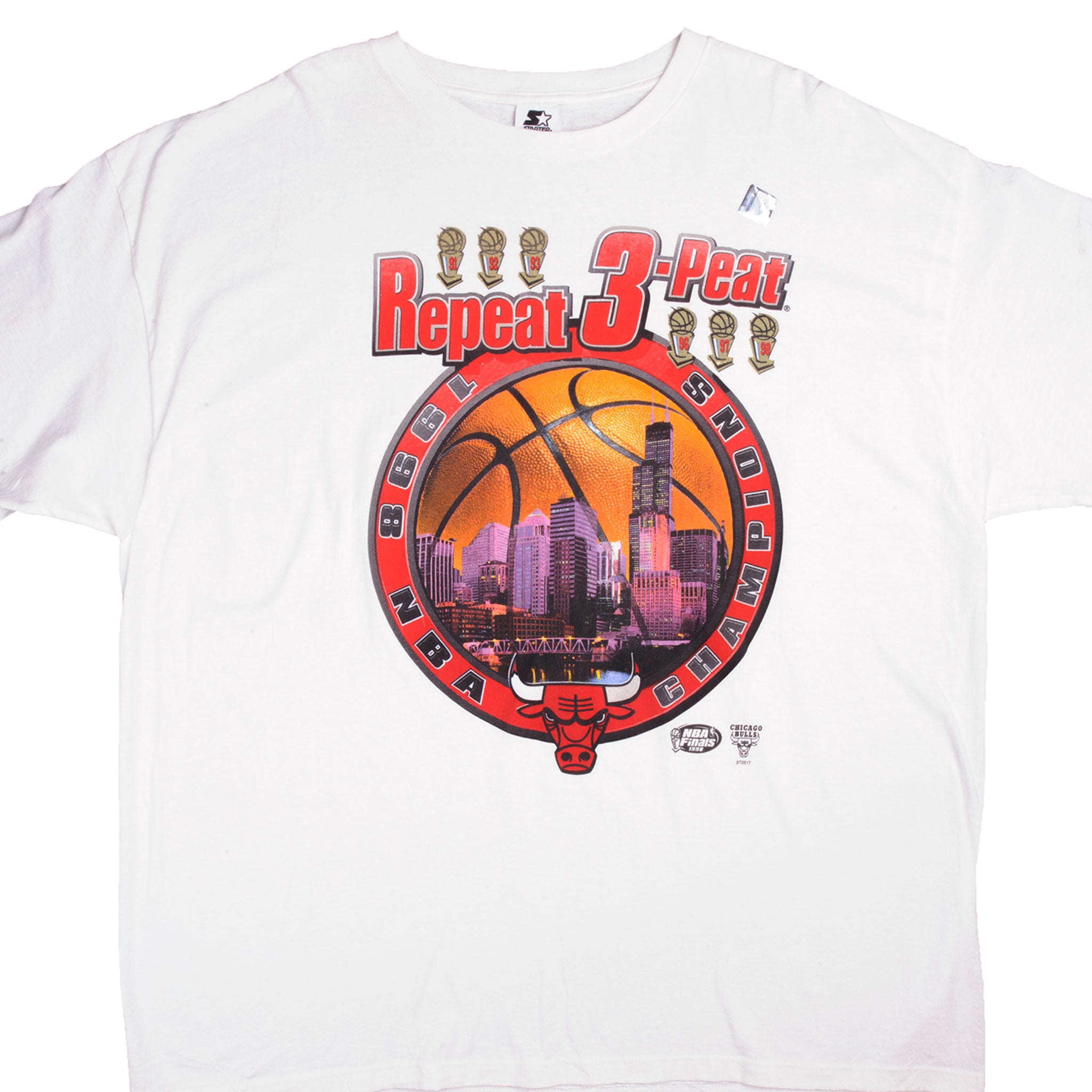 Vintage Chicago Bulls 1997 NBA Finals World Champions STARTER T-Shirt White  XL