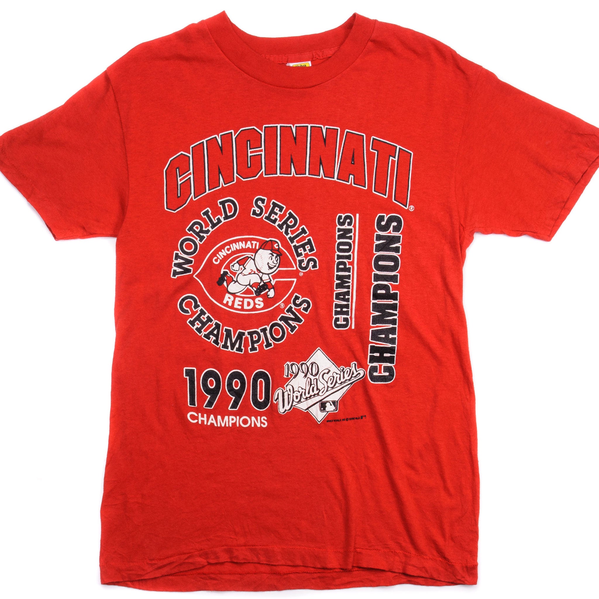 VINTAGE MLB CINCINNATI REDS WORLD CHAMPIONS TEE SHIRT 1990 SMALL MADE –  Vintage rare usa