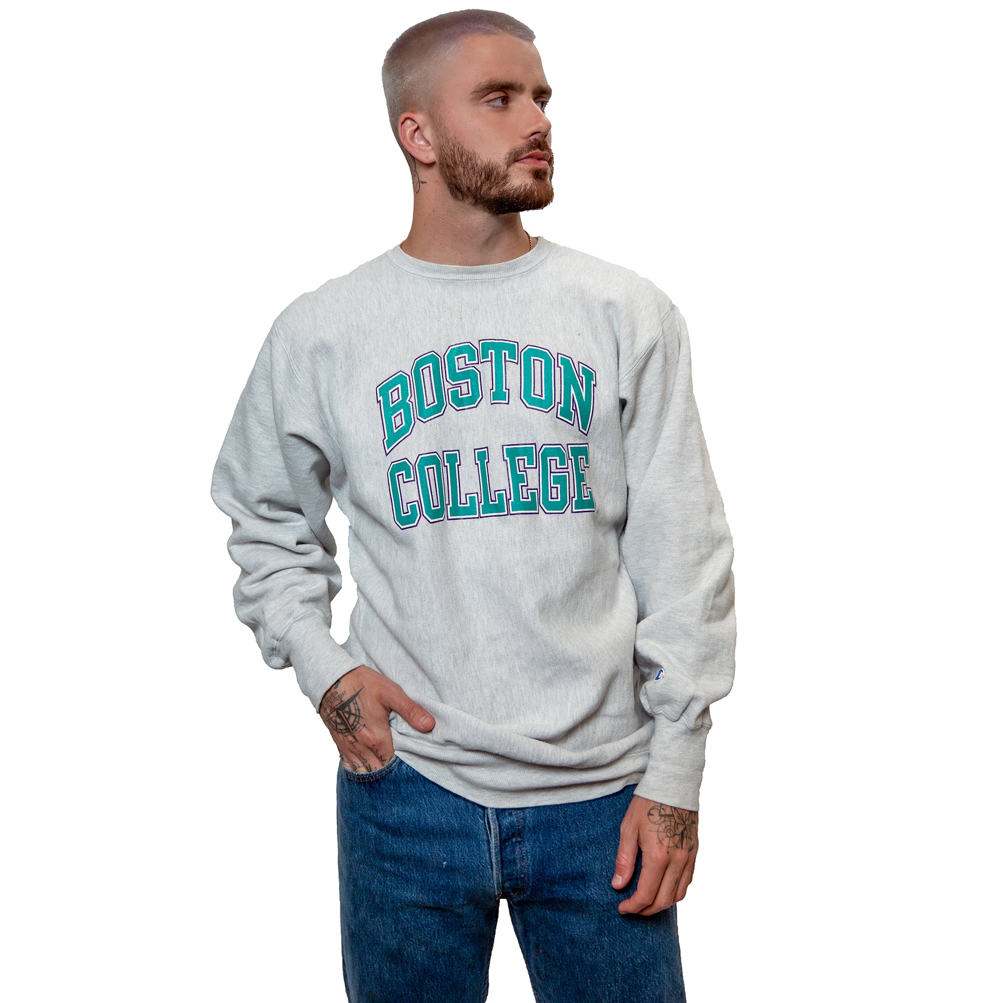 Vintage 90's Champion Boston College Crewneck Sweatshirt - Teeholly
