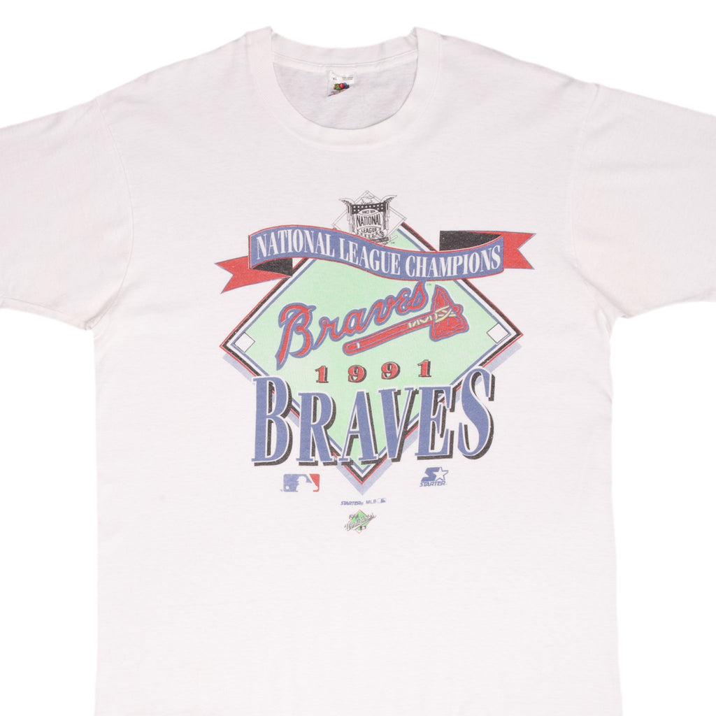 Vintage Mlb Atlanta Braves Champions 1991 Tee Shirt Size Large Made In USA With Single Stitch Sleeves