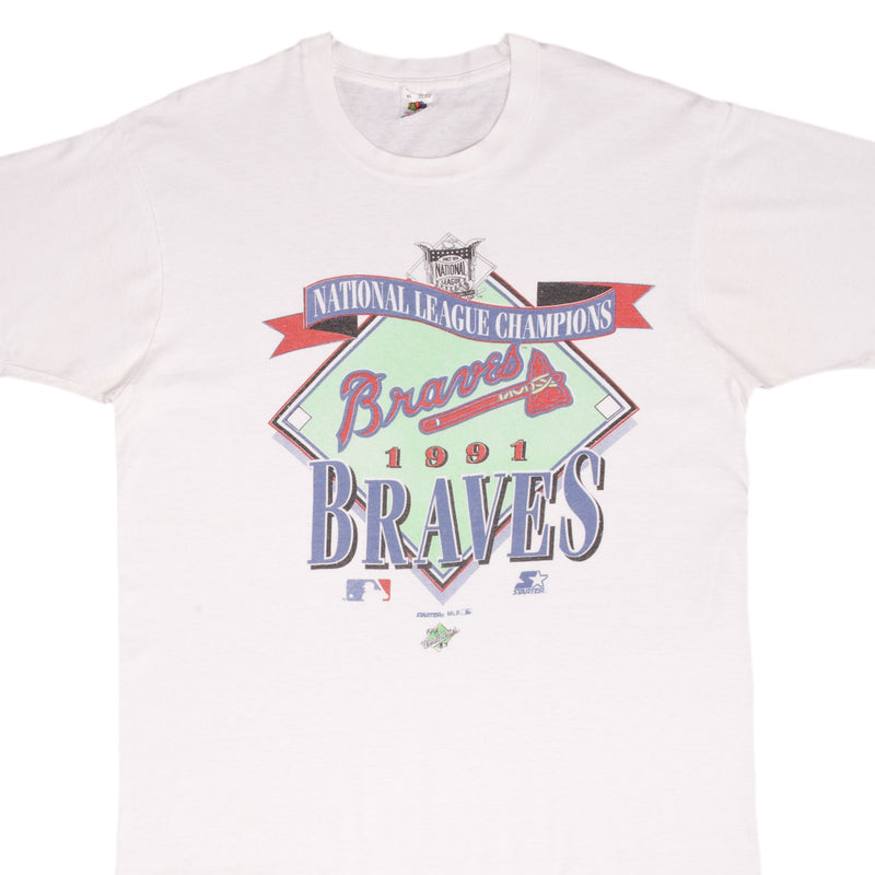 Vintage Mlb Atlanta Braves Champions 1991 Tee Shirt Size Large Made In USA With Single Stitch Sleeves