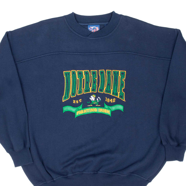 Vintage Ncaa Notre Dame University Fighting Irish Blue Sweatshirt 1990S Size XL