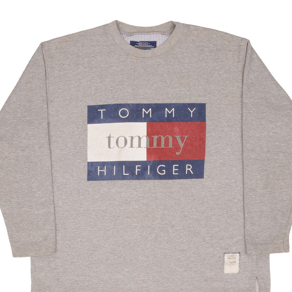 Vintage Tommy Hilfiger Spellout 1990S Grey Sweatshirt Size Medium Made In USA