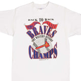 Vintage MLB Atlanta Braves Western Division Champions 1992 Back to Back White Tee Shirt Size Medium Made In USA With Single Stitch Sleeves