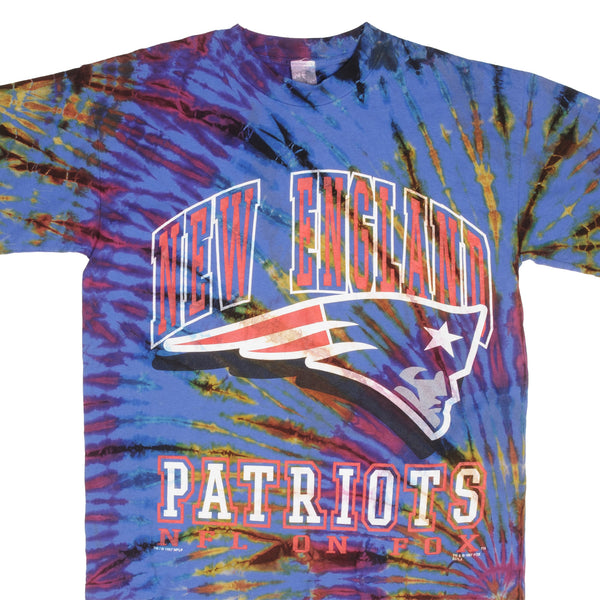 Vintage Tie Dye NFL New England Patriots NFL On Fox Tee Shirt 1997 Size Large Made In USA With Single Stitch Sleeves.