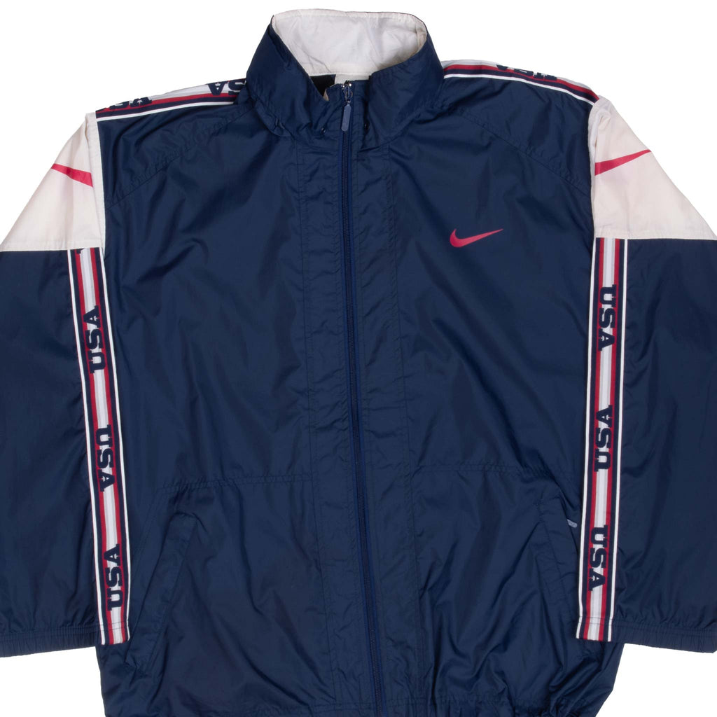 Vintage Nike Team Usa Classic Swoosh Blue Windbreaker Jacket 1990S Size Medium