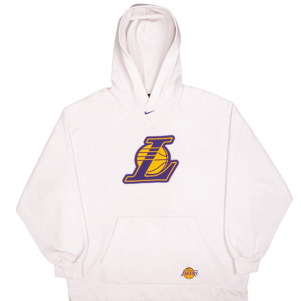 Vintage Nike Nba Los Angeles Lakers Center Swoosh White Hoodie Sweatshirt 1990S Size 2XL