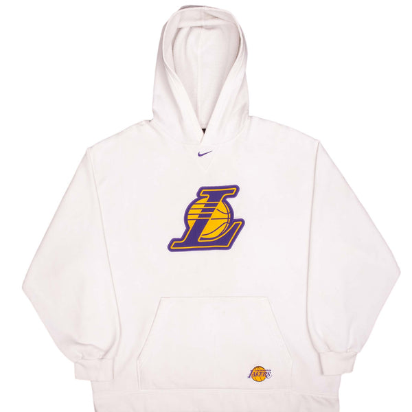 Vintage Nike Nba Los Angeles Lakers Center Swoosh White Hoodie Sweatshirt 1990S Size 2XL