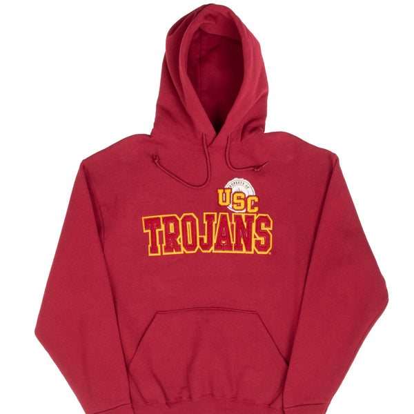 Vintage Usc Trojans Embroidered Red Hoodie Sweatshirt 1990S Size Large Made In USA