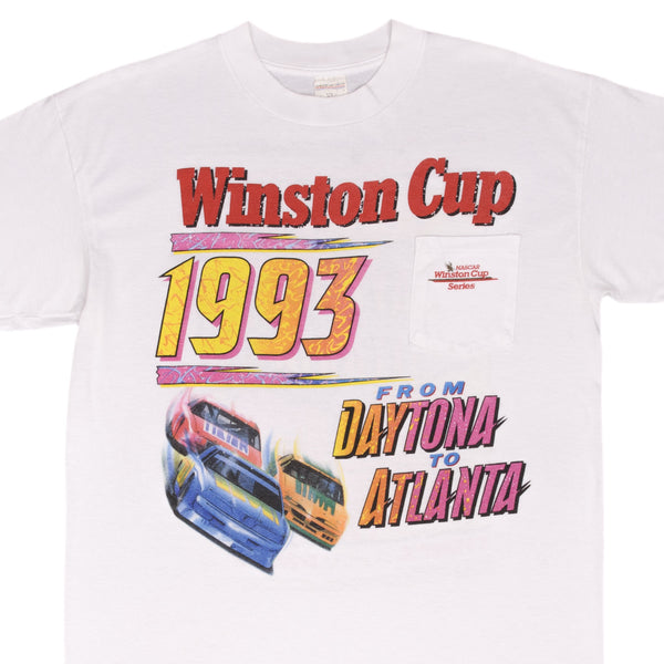 Vintage Nascar Winston Cup 1993 Daytona To Atlanta Tee Shirt XL Made In Usa With Single Stitch Sleeves
