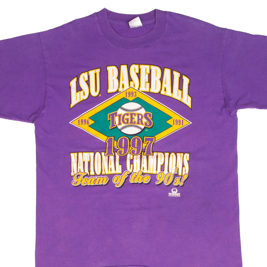 Vintage Ncaa Lsu Louisiana State Tigers Baseball Champions 1997 Tee Shirt Size Medium Made In Usa With Single Stitch Sleeves