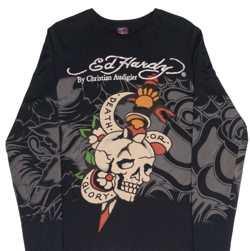 Vintage Ed Hardy Death Or Glory Long Sleeve Tee Shirt 2000S Medium Made In USA