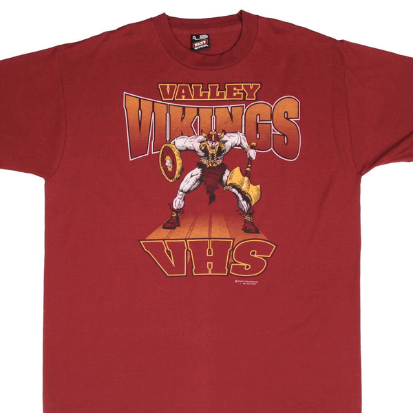 Vintage Valley High School Vikings Tee Shirt 1990S Size XL Made In Usa With Single Stitch Sleeves