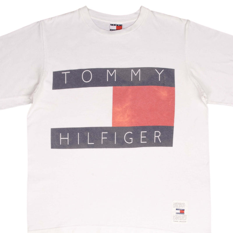 Vintage Tommy Hilfiger Spellout White Tee Shirt 1990S Medium Made In USA