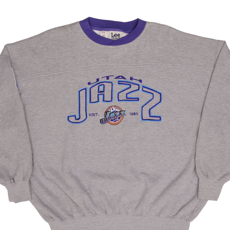 Vintage Nba Utah Jazz Embroidered Grey Sweatshirt 1990S Size 2XL