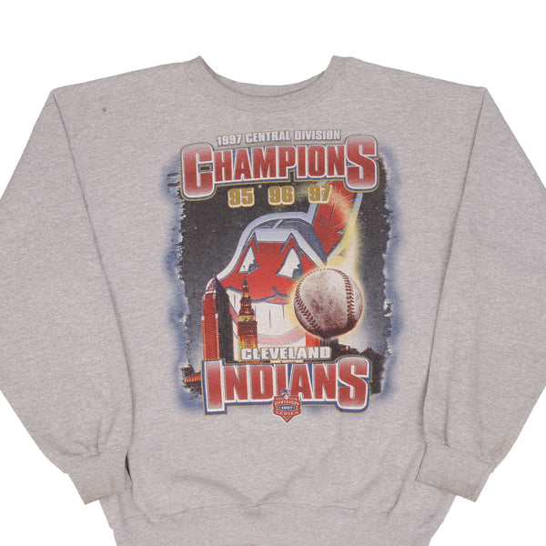 Vintage MLB Cleveland Indians Central Division Champions 1997 Grey Sweatshirt Size Large