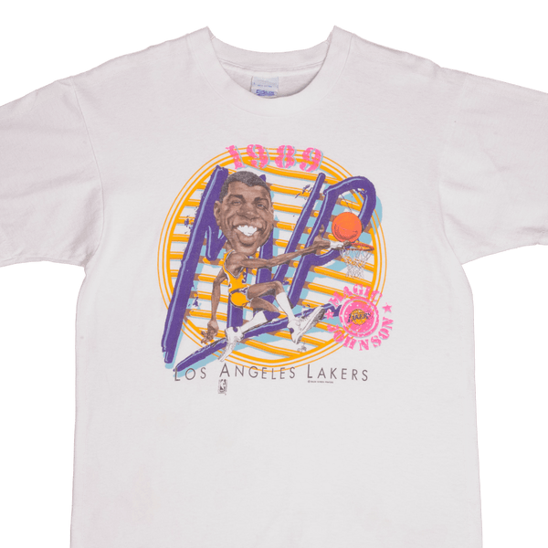 CAMISETA ANTIGUA NBA MAGIC JOHNSON LOS ANGELES LAKERS 1989 MEDIANO FABRICADA EN EE. UU.