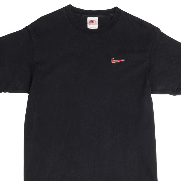 Vintage Nike Small Swoosh Embroidered Black Tee Shirt Late 1990s Size Medium Made In USA.