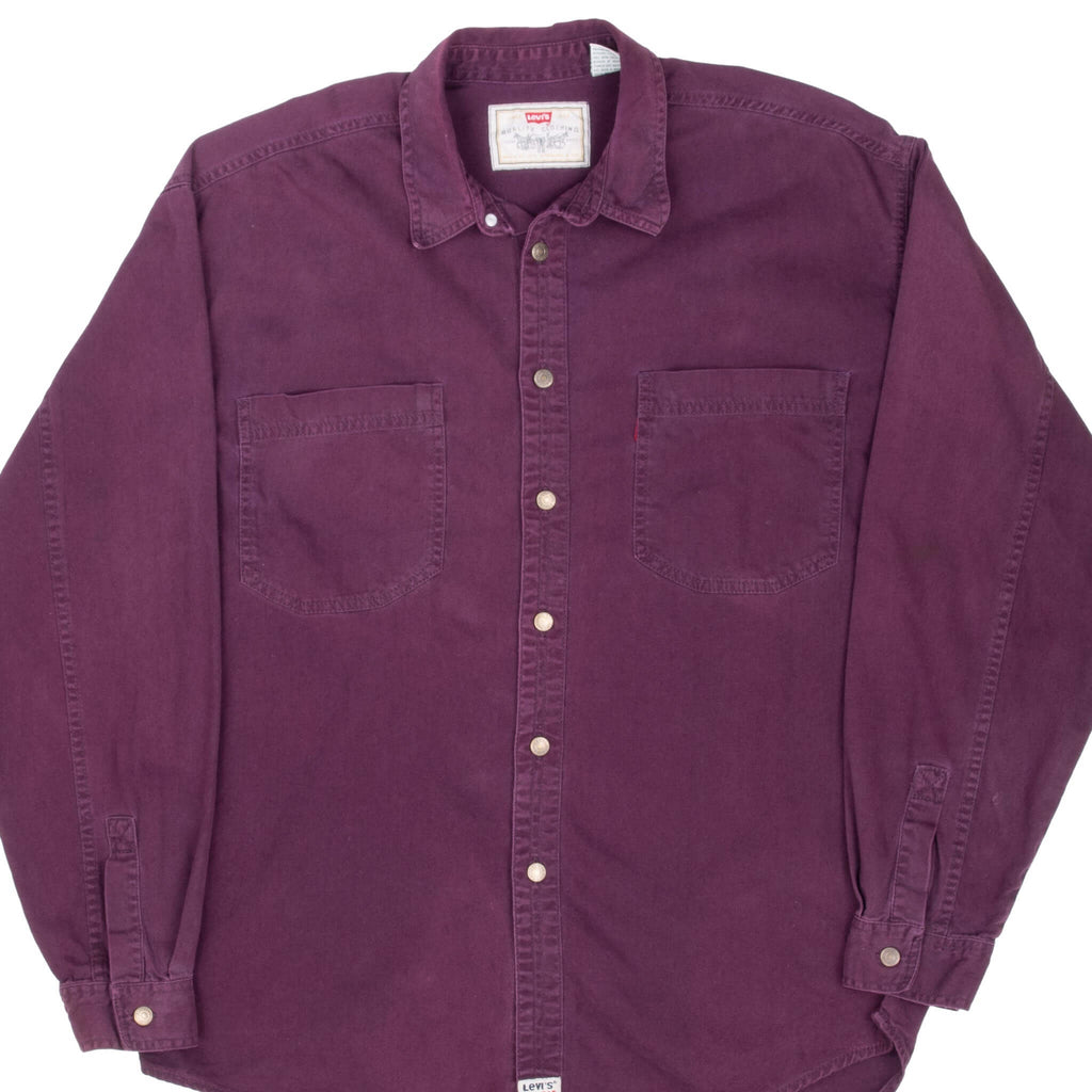 Vintage Levis Pocket Purple Red Tab Denim Shirt 1990S Size Large