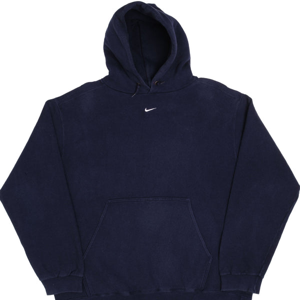 Vintage Navy Blue Nike Center Swoosh Hoodie 1990S Size XL Made In USA Travis Scott