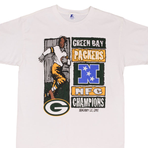 Vintage NFL Green Bay Packers NFC Champions 1997 Starter Tee Shirt Size Large With Single Stitch Sleeves