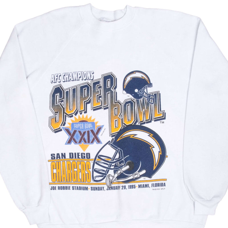 Vintage Nfl San Diego Chargers Super Bowl XXIX 1995 White Sweatshirt Size Large Made In Usa