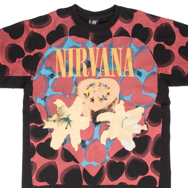 Bootleg All Over Print Nirvana Heart Box 1993 Tee Shirt Size XL Made In Usa With Single Stitch Sleeves