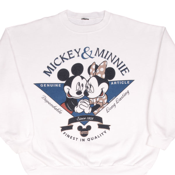 Vintage Disney Mickey And Minnie Mouse 1990S White Sweatshirt Size XL