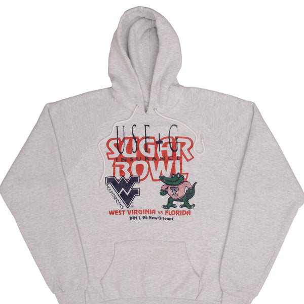 Vintage Ncaa Florida Gators Vs West Virginia Mountaineers Sugar Bowl Hoodie Sweatshirt 1994 Size XL Made In Usa