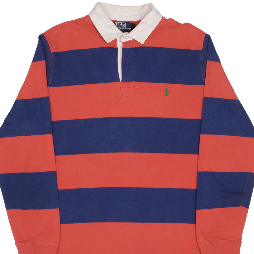 Vintage Polo Ralph Lauren Blue & Red Striped Rugby Polo Shirt 1990S Size XL