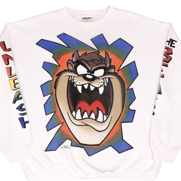 Vintage Looney Tunes Taz Unleash The Beast Sweatshirt 1995 Size XL Made In USA