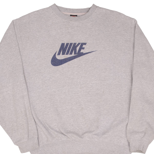 Vintage Nike Spellout Swoosh Grey Sweatshirt 1990S Size Large