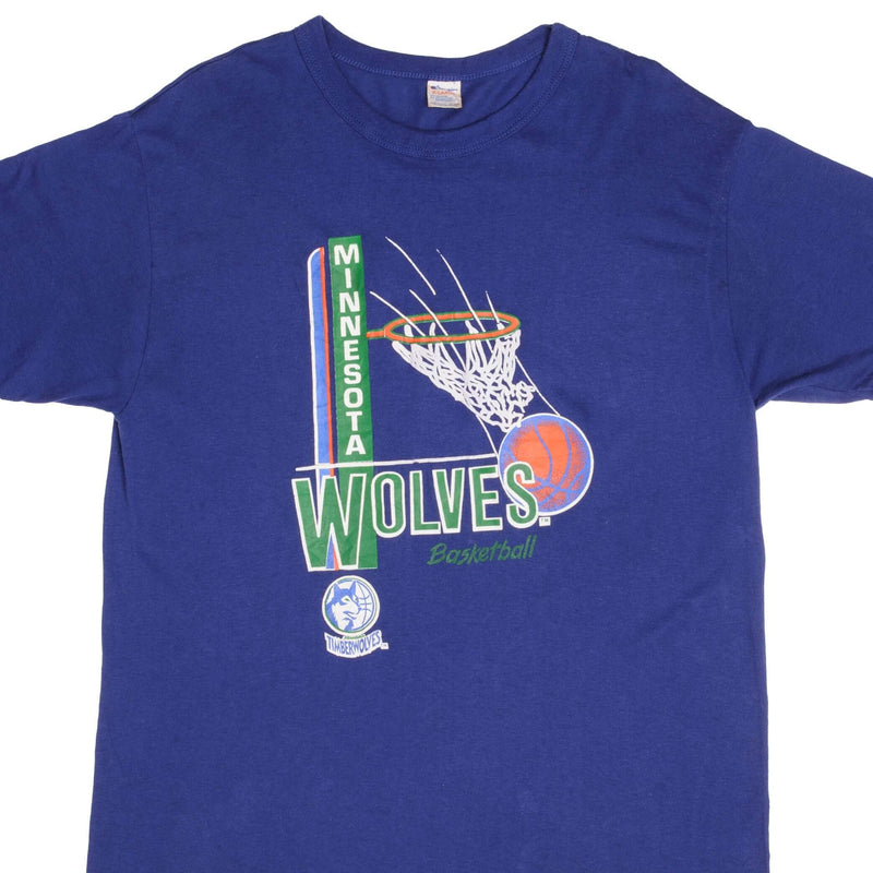 Vintage Champion NBA Minnesota Timberwolves Tee Shirt 1980s Size XL Made In USA With Single Stitch Sleeves