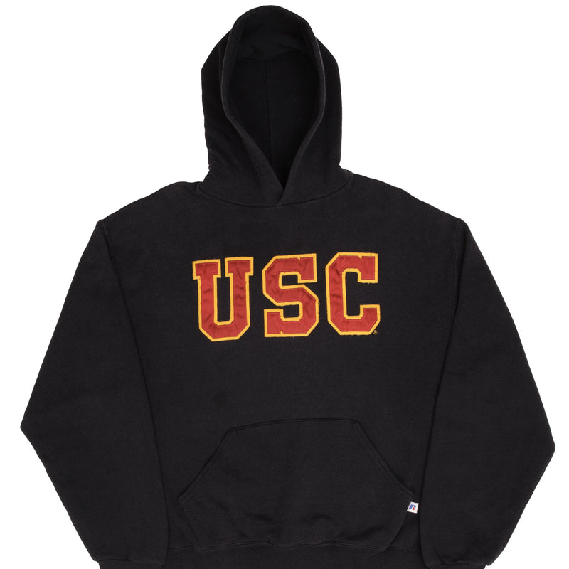 Vintage Usc University Of Southern California Russell Black Hoodie Sweatshirt 2000S Size Large