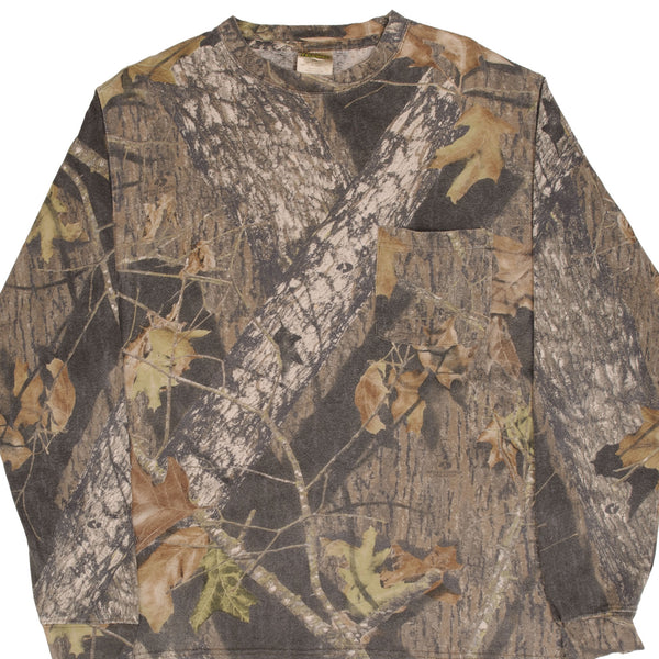 Vintage Hunting Mossy Oak Break Up Camo Long Sleeve Pocket Tee Shirt Size Medium