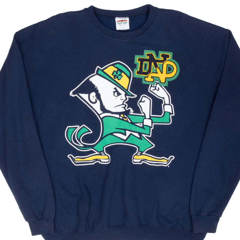 Vintage Ncaa Notre Dame University Fighting Irish Blue Sweatshirt 1990S Size XL Made In USA