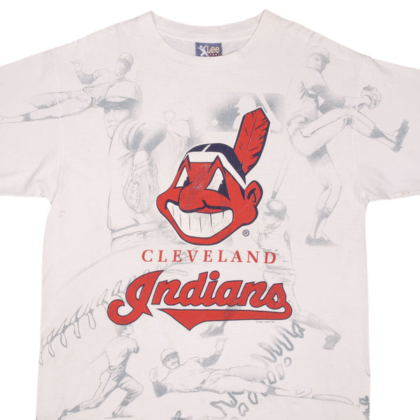 Vintage Mlb All Over Print Cleveland Indians 1996 Tee Shirt Size XL Made In USA