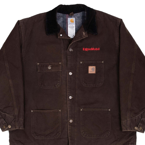 Vintage Carhartt Exxon Mobil Michigan Style Blanket Lined Brown Jacket C02DKB 1990S Size 2XL