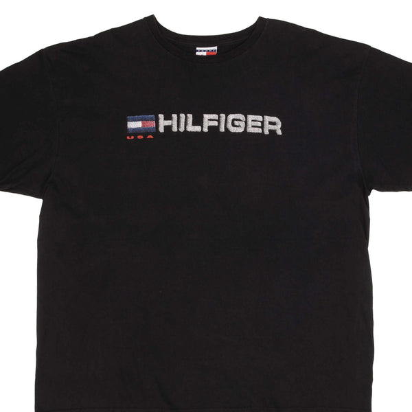 Vintage Tommy Hilfiger Spellout Black Tee Shirt 1990S Size 2XL Made In USA