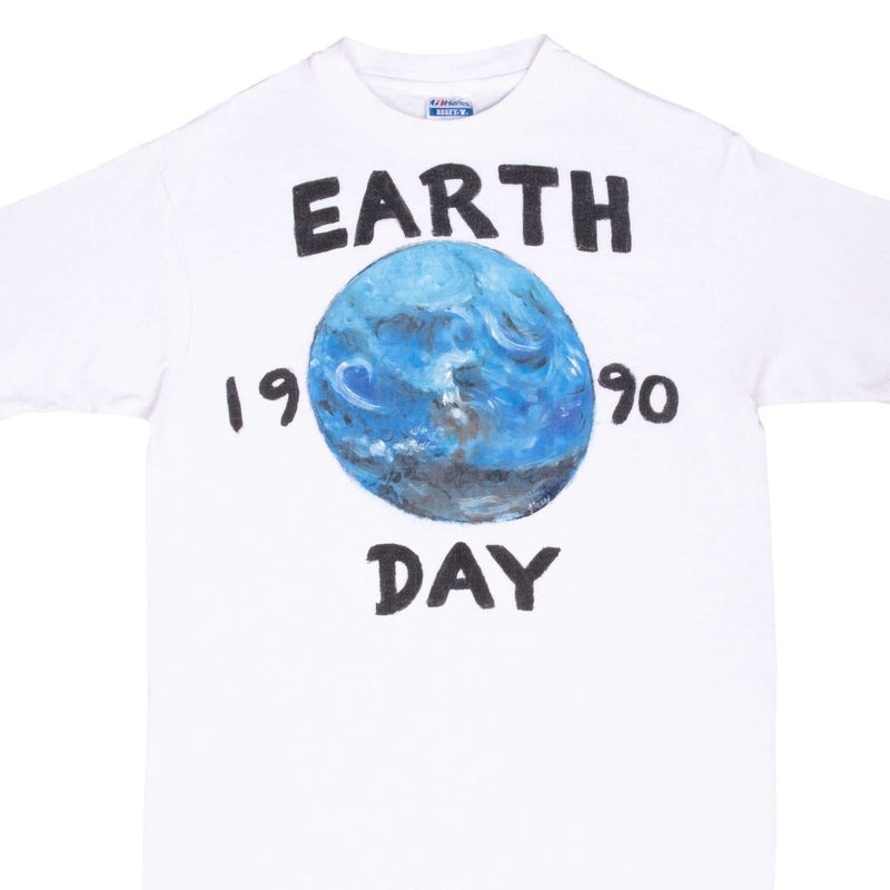 Vintage Earth Day 1990 Hand Painted Tee Shirt Size Medium Made In Usa With Single Stitch Sleeves