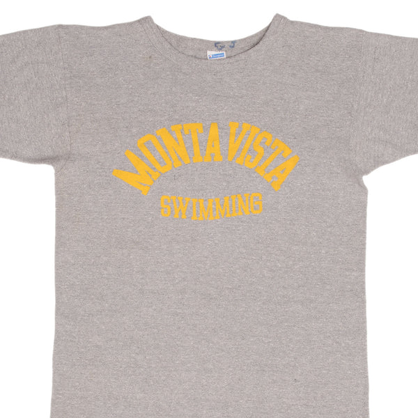 Vintage Montavista Swimming Champion Grey Tee Shirt 1970S Size Medium Made In Usa With Single Stitch Sleeves