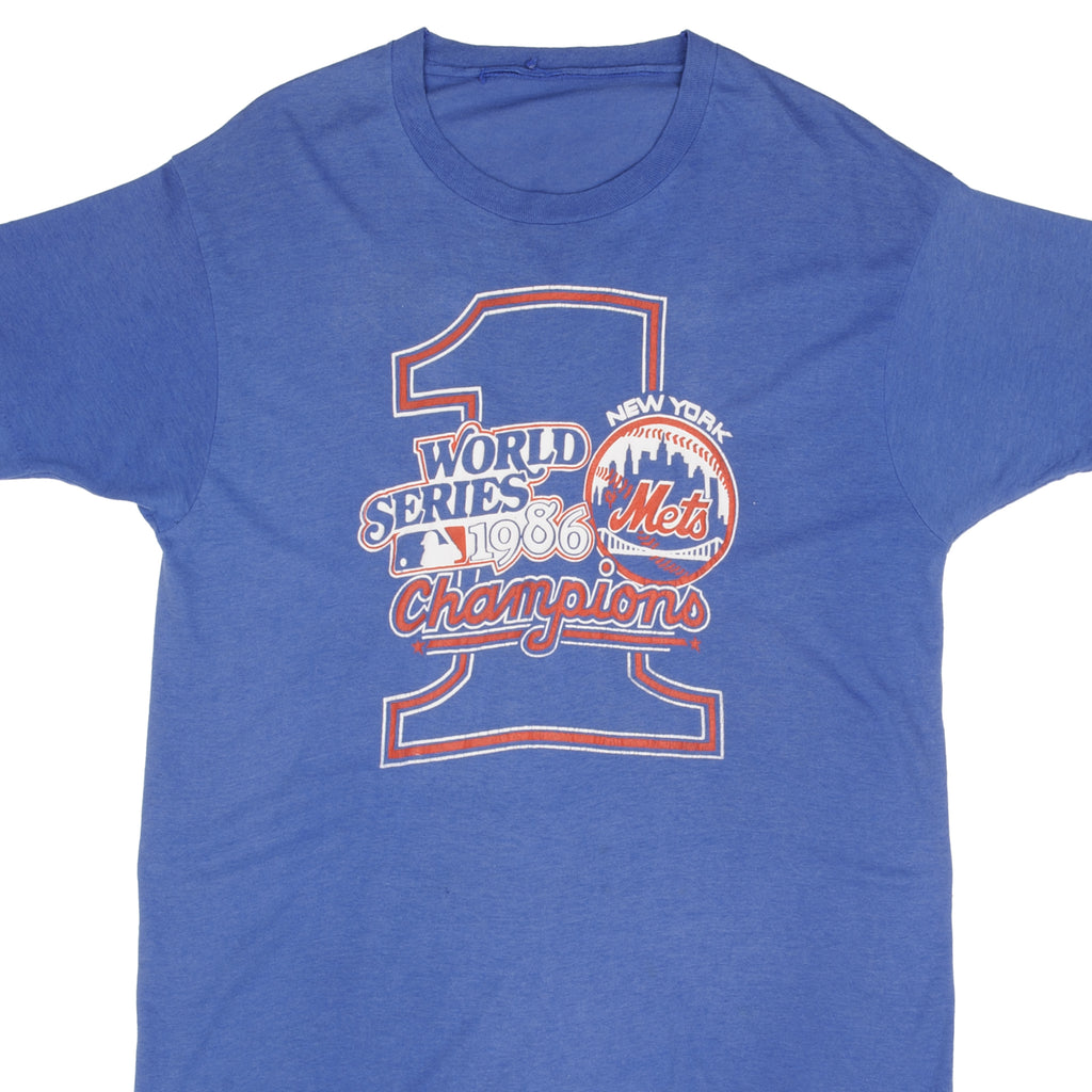 Vintage Blue MLB New York Mets World Series Champions 1986 Tee Shirt Size Large With Single Stitch