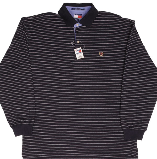 Vintage Tommy Hilfiger Long Sleeve Striped Polo Shirt 1990S Size Large Deadstock