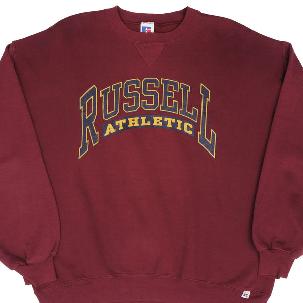 Vintage Russell Athletic Spellout Red Burgundy Sweatshirt 1990S XL Made In Usa