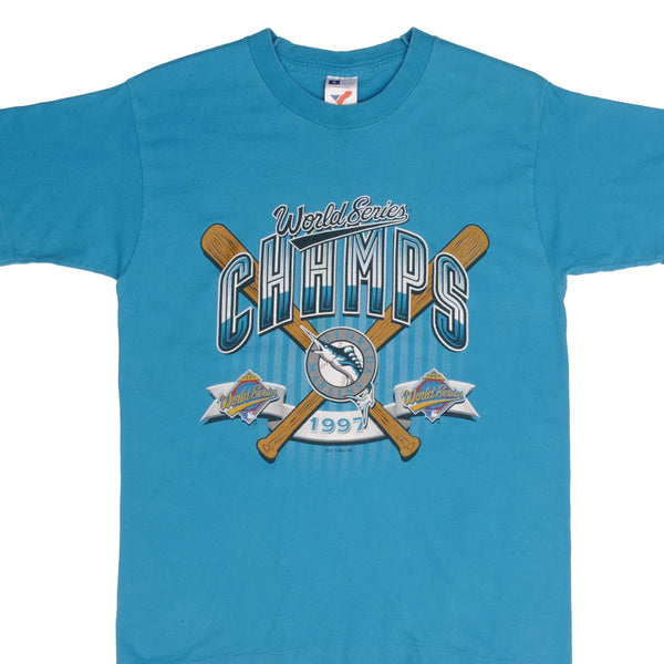 Vintage Mlb Florida Marlins World Champions 1997 Tee Shirt Size Medium Made In Usa With Single Stitch Sleeves