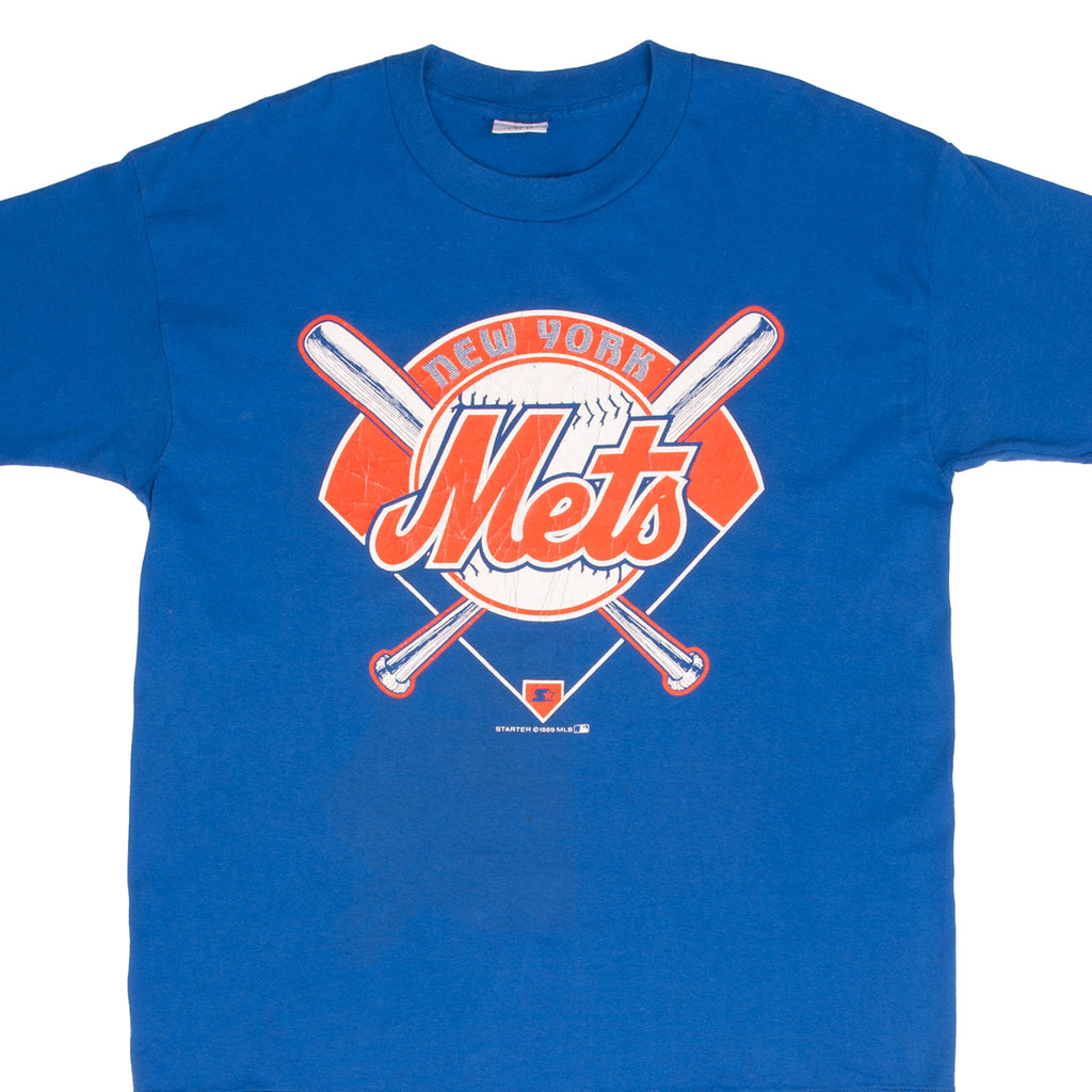 Vintage Blue MLB New York Mets 1989 Tee Shirt Size Large With Single Stitch Sleeves