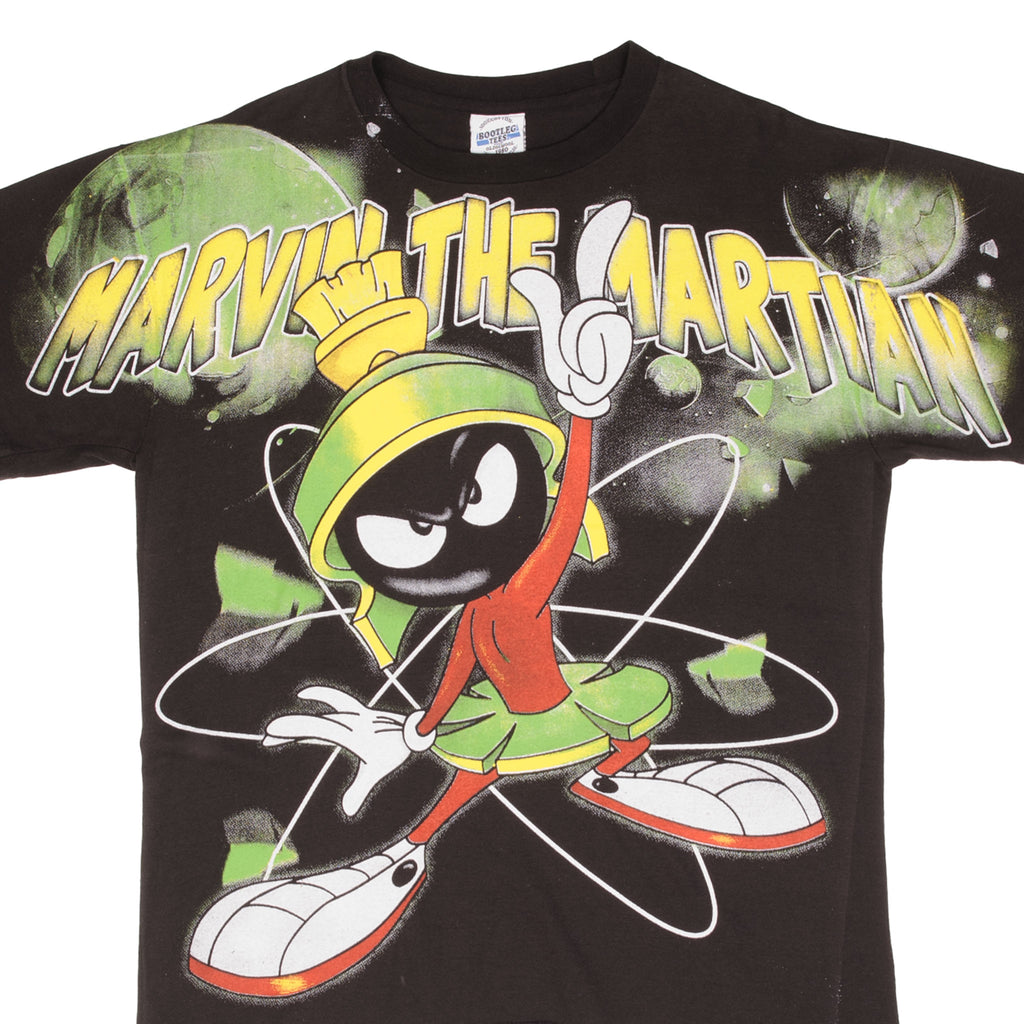 Bootleg All Over Print Looney Tunes Marvin The Martian Tee Shirt Size Large Single Stitch